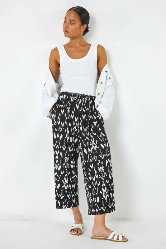 Image of Roman Womens Petite Aztec Print Stretch Trouser in Black Size: 12 Black Female 12