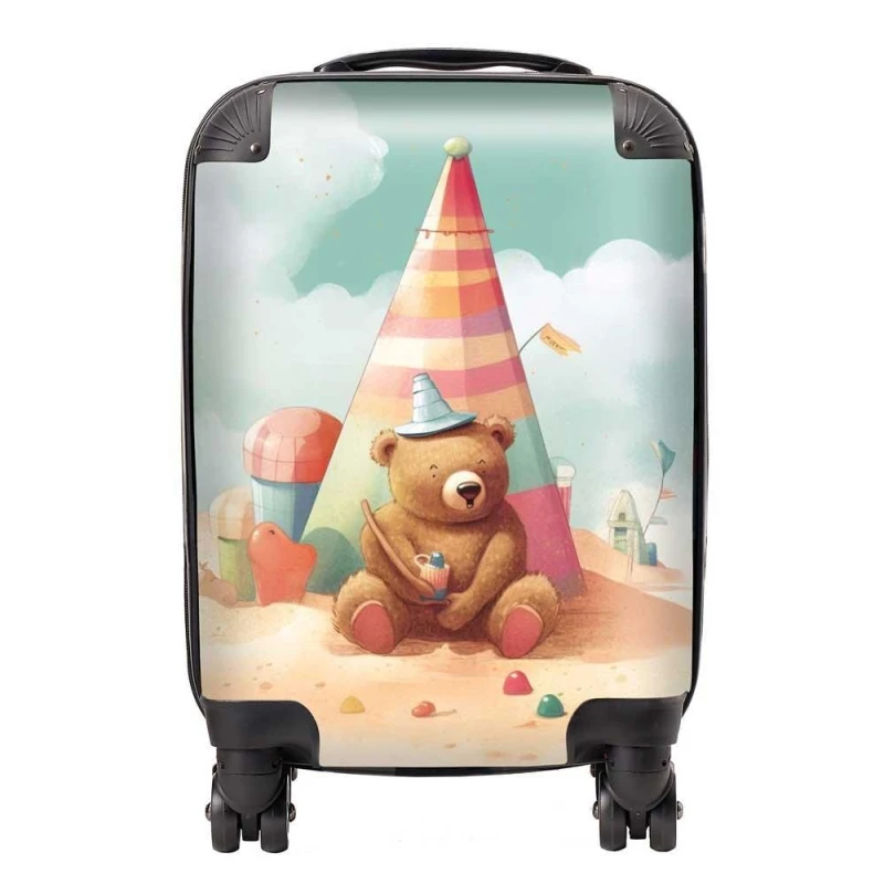 Image of Warren Reed - Designer A Bear On A Beach Holiday Suitcase in Yellow Size: Medium Yellow Unisex Medium