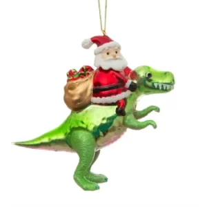 Image of Santa Riding a Dinosaur Shaped Decoration