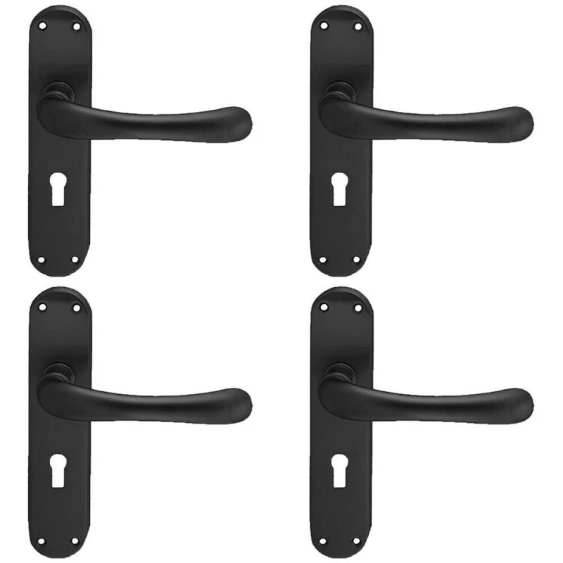 Image of Loops 4x PAIR Smooth Rounded Handle on Shaped Lock Backplate 185 x 42mm Matt Black Black