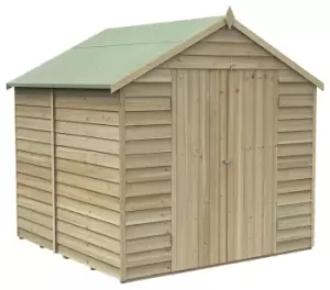 Image of Forest Garden 7 x 7ft 4Life Apex Overlap Pressure Treated Double Door Windowless Shed with Base and Assembly