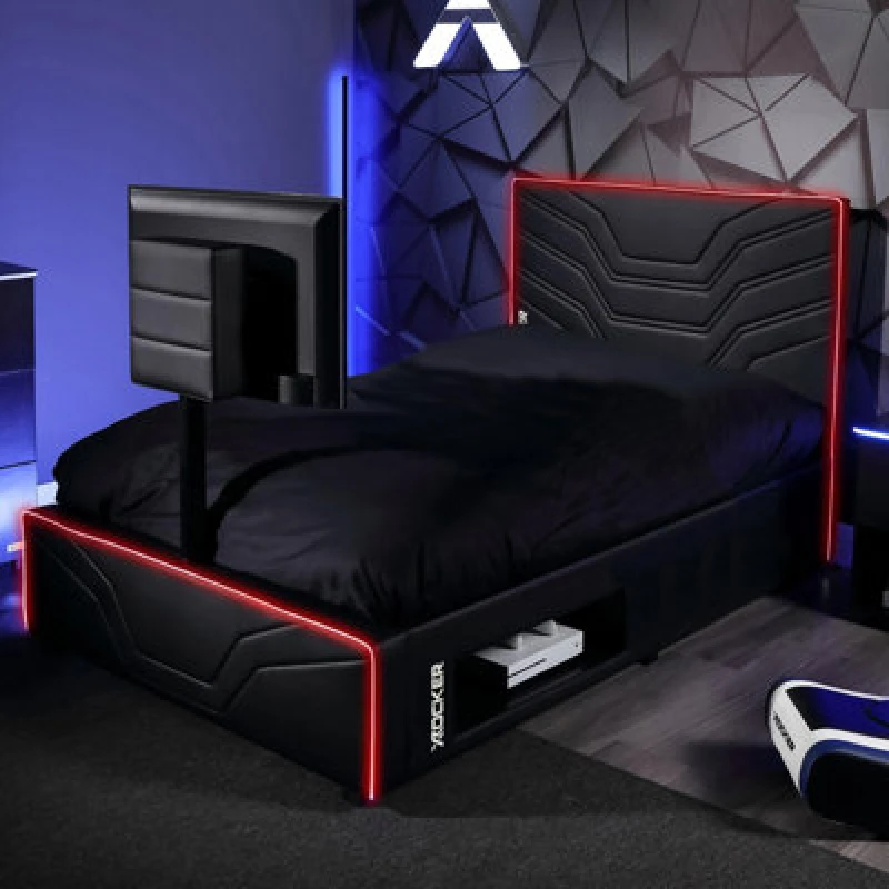 Image of X Rocker Oracle Small Double LED TV Gaming Bed - Black Rgb