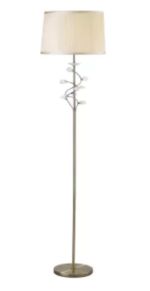 Image of Willow Floor Lamp with Cream Shade 1 Light Antique Brass, Crystal