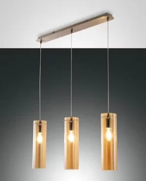 Image of Sintesi Straight Bar Pendant Ceiling Light Amber Glass, E27