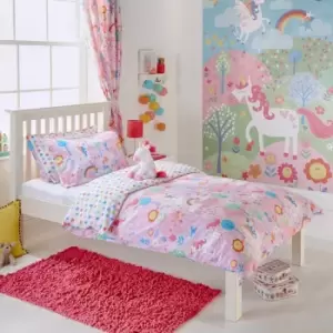 Image of Little Furn. Unicorn Single Duvet Cover Set Polyester Cotton Pink