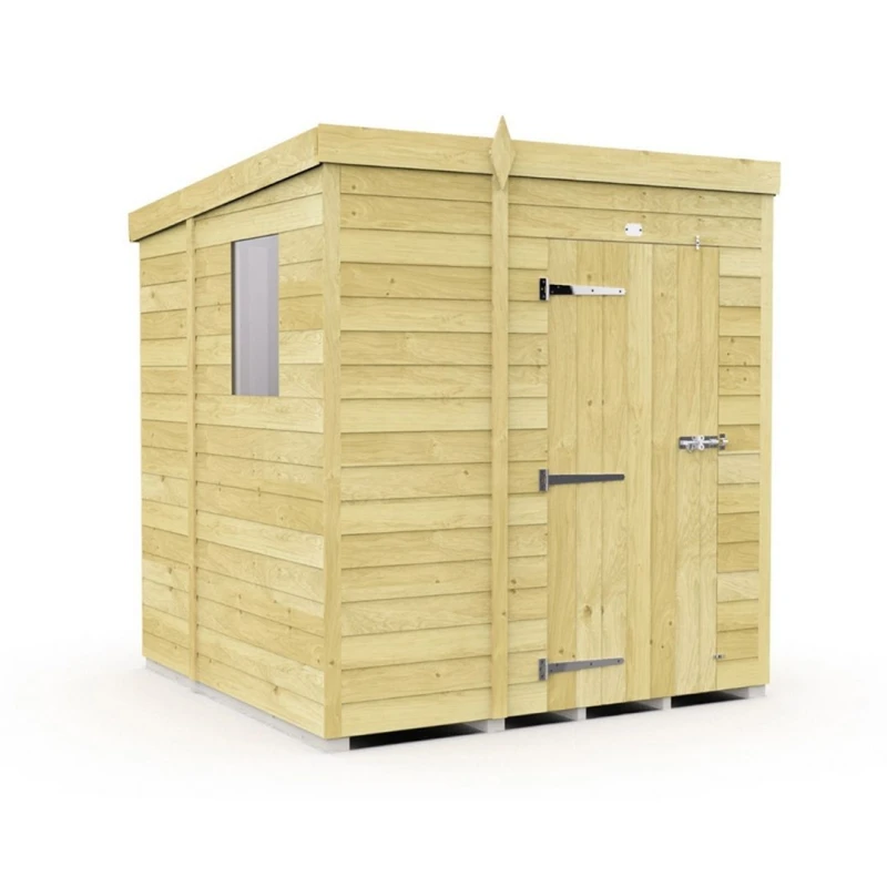 Image of Buttercup Farm 5 x 7 Feet Pent Shed - Single Door W/ Windows - L214 x W158 x H201cm in Brown Brown Unisex
