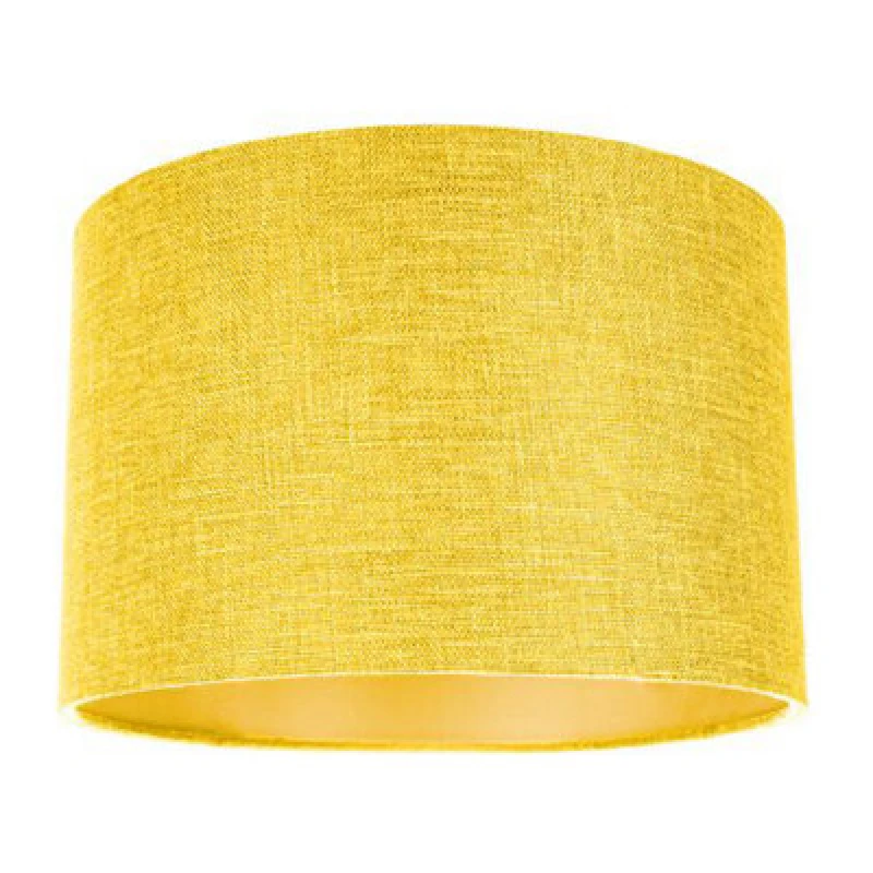 Image of Happy Homewares Contemporary And Sleek Yellow Plain Linen Fabric Drum Lamp Shade 60W Maximum