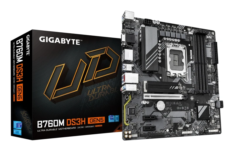Image of Gigabyte Gigabyte B760M DS3H GEN5 Motherboard - Supports Intel Core 14th Gen CPUs, 6+2+1 Phases Digital VRM, up to 5600MHz DDR5, 2xPCIe 4.0 M.2, 2.5Gb