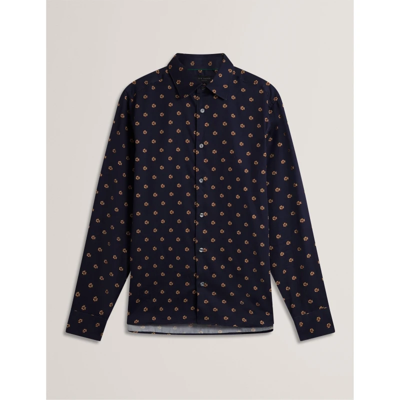 Image of Ted Baker Mens Floral Long-Sleeve Patterned Shirt Navy male M (3)