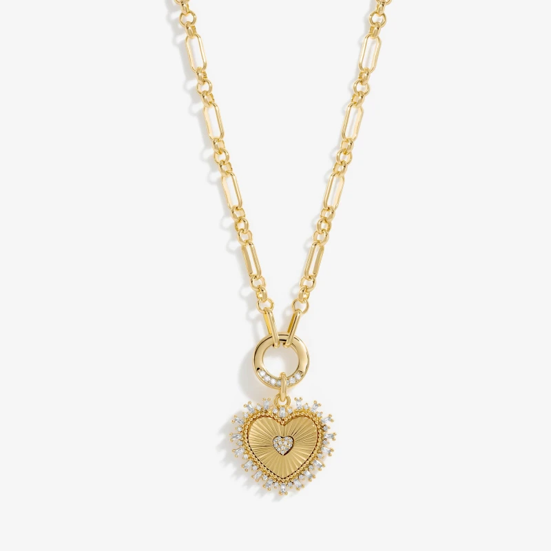 Image of Inicio Gold Plated Heart Chain Necklace - Gift Pouch Jewellery Sets One Size Gold 70541210000