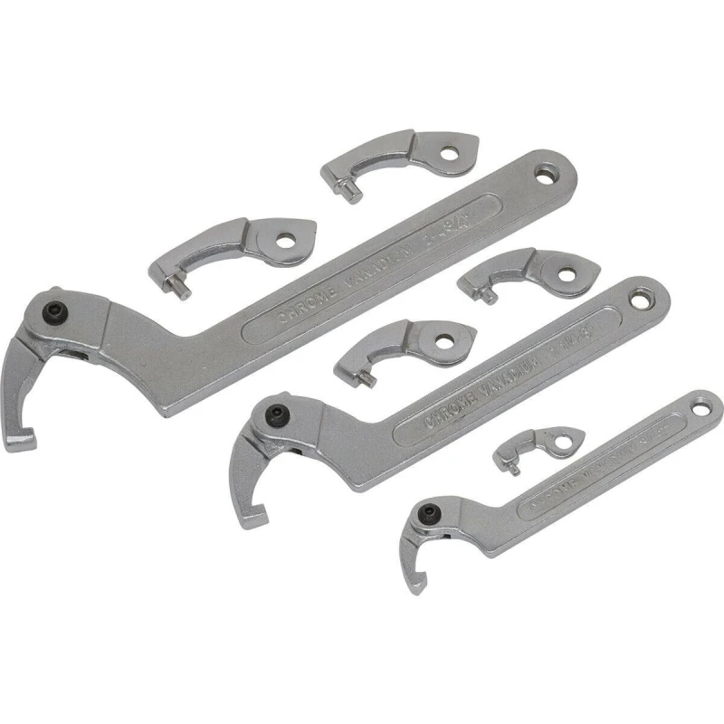 Image of Loops 11 Pack - Adjustable C Spanner Set - Hook & Pin Retaining Ring Hinged Arm Wrench Multi