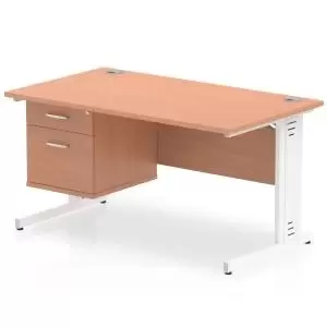 Image of Impulse 1400 Rectangle White Cable Managed Leg Desk Beech 1 x 2 Drawer