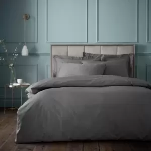 Image of Plain Dye 100% Egyptian Cotton 180 Thread Count Duvet Cover and Pillowcase Set, Charcoal, Super King - Bianca