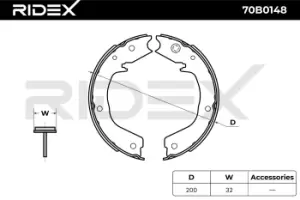 Image of RIDEX Brake Shoes 70B0148 Brake Shoe Set,Brake Lining MITSUBISHI,PAJERO IV (V8_W, V9_W),PAJERO III (V7_W, V6_W),PAJERO PININ (H6_W, H7_W)