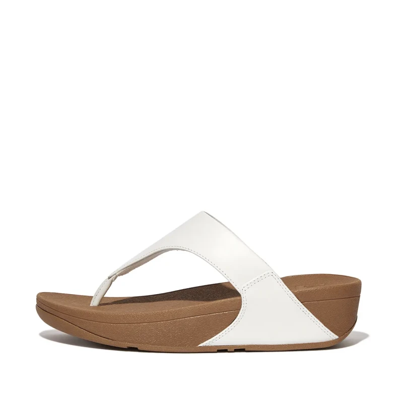 Image of FitFlop Lulu Toe Post Leather Womens Wedge Sole Sandals - White - Size:UK 7