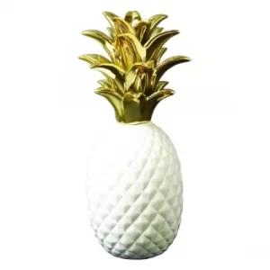 Image of Large Pineapple Ornament White & Gold 44cm