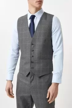 Image of Grey Blue Highlight Check Waistcoat