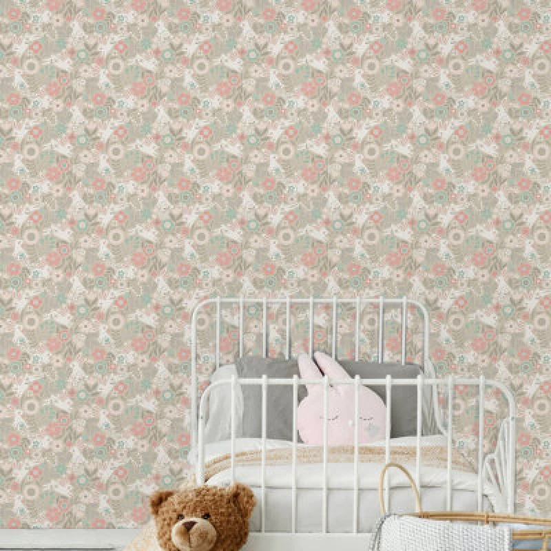 Image of Hoopla Walls Bouncing Bunnies Coconut Mix 10M Wallpaper