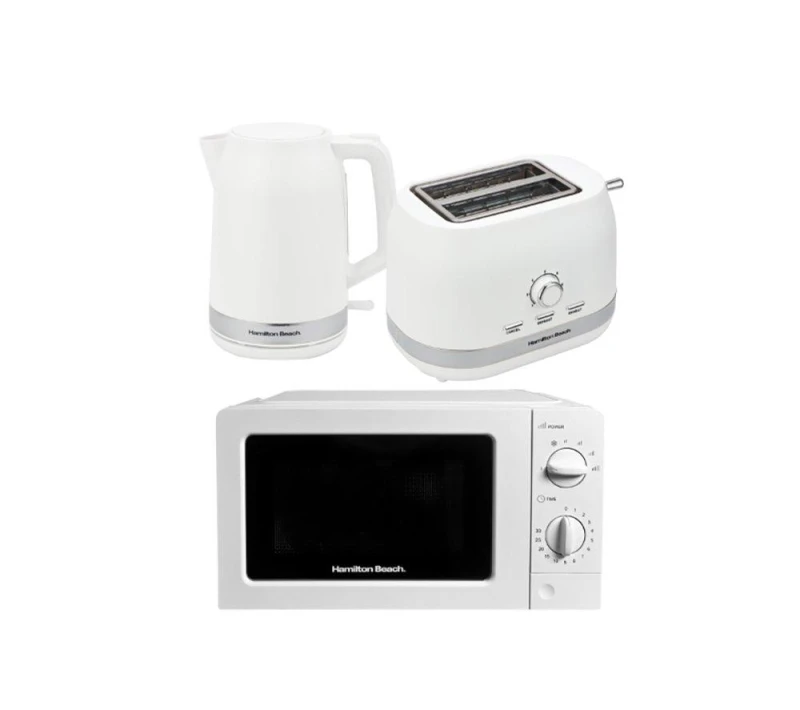 Image of HAMILTON BEACH Ella Compact Solo Microwave, Electric Kettle & 2-Slice Toaster Set - White 5060916371224