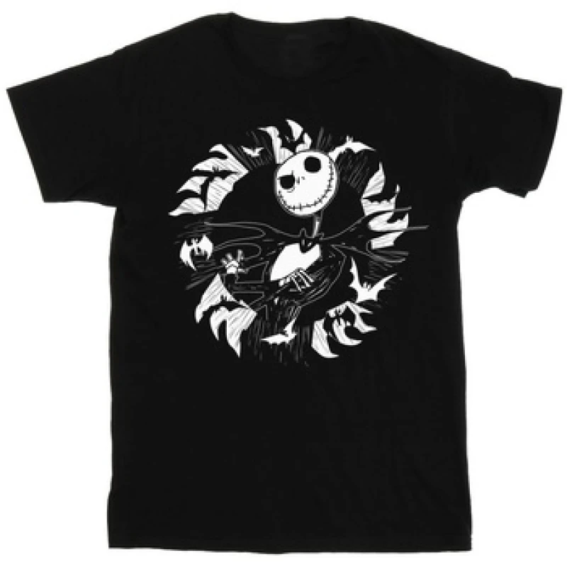 Image of Disney Nightmare Before Christmas Jack Bat Circle T-Shirt Black male