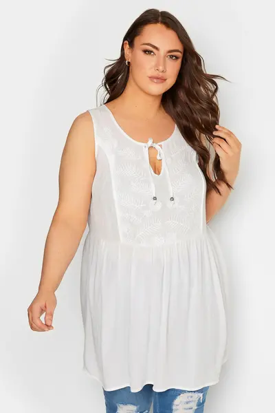 Image of Yours Embroidered Crinkle Vest White, Size 34-36, Women White VJGYK Female 34-36