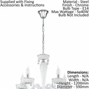Image of Chandelier Pendant Light Colour Chrome Shade White Glass Droplets Bulb E14 5x40W