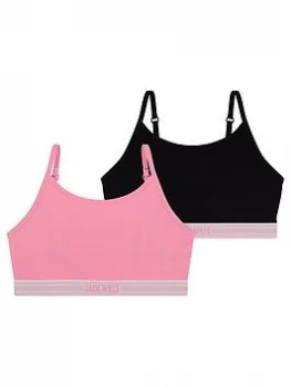 Image of Jack Wills Girls 2 Pack Boxed Bralette - Pink/Black, Size Age: 10-11 Years, Women