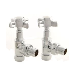 Image of Heating Style Period Cross Head Angled Radiator Valves Pair - Chrome