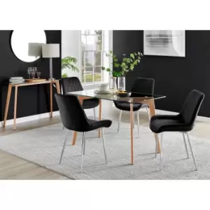 Image of Furniture Box Malmo Glass and Wooden Leg Dining Table & 4 Black Pesaro Silver Chairs