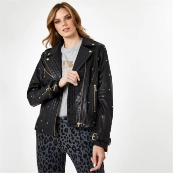 Image of Biba BIBA x Tess Daly Star Studded Leather Jacket - Black