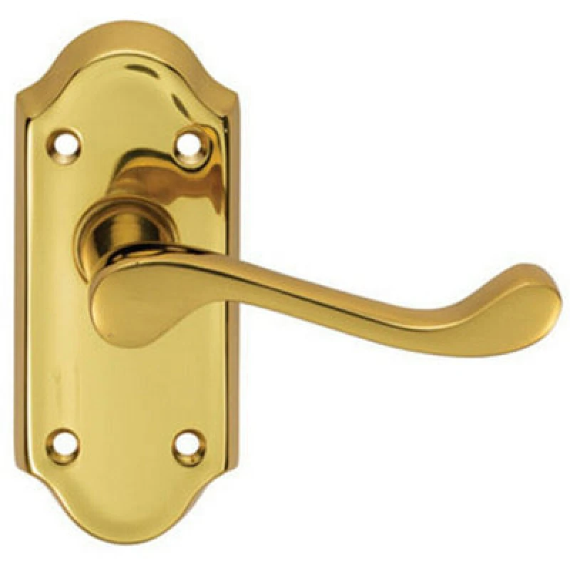 Image of Loops PAIR Victorian Scroll Lever on Short Latch Backplate 112 x 48mm Polished Brass Metallics