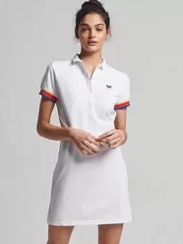 Image of Superdry Vintage Stripe Polo Dress - White, Size 14, Women