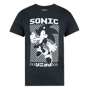 Image of Sonic The Hedgehog Mens Japanese Poster T-Shirt (S) (Black)