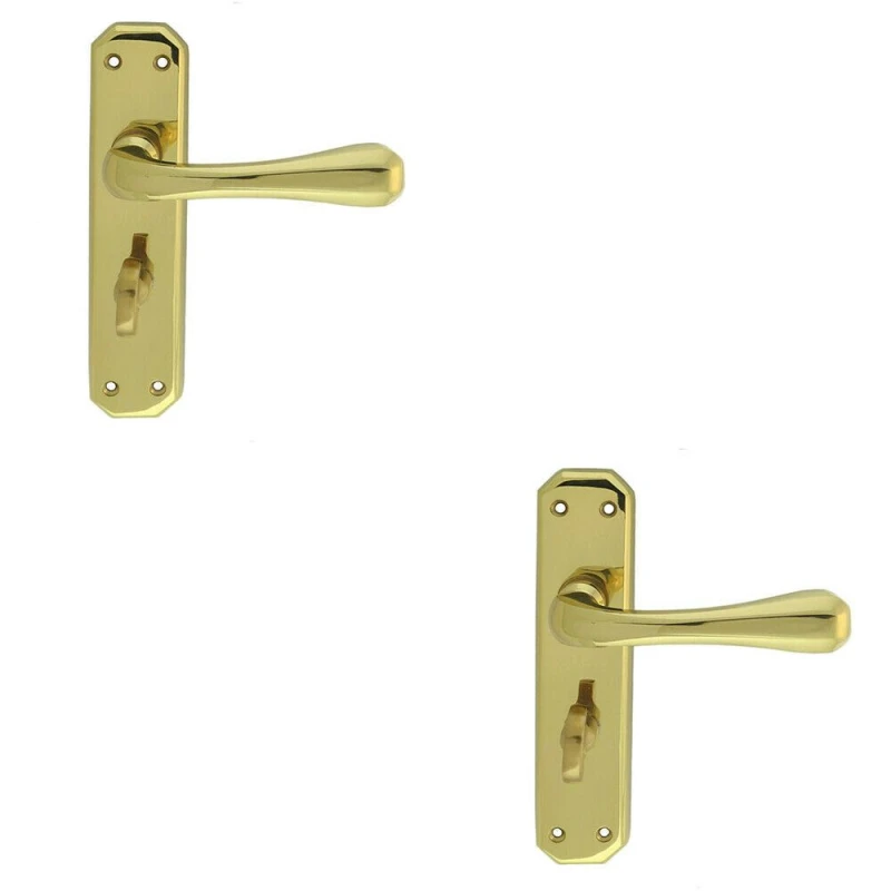 Image of Loops 2x PAIR Heavy Duty Lever on Angular Bathroom Backplate 180 x 40mm Polished Brass Metallics