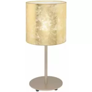 Image of Table Lamp Champagne Slim Stem Round Base Shade Gold Fabric Bulb E27 1x60W