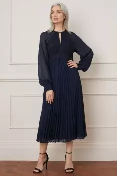 Image of Lace Insert Pleated Midi Dress