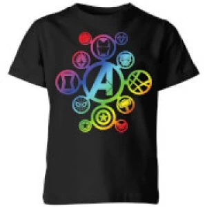 Image of Avengers Rainbow Icon Kids T-Shirt - Black - 7-8 Years