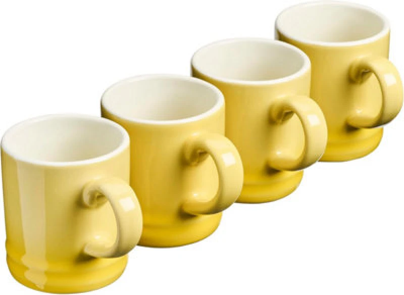 Image of Cooks Professional Set Of 4 Espresso Coffee Cups - Dishwasher & Microwave Safe Mini Stoneware Mugs 100ml Capacity - Yellow