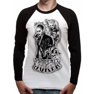 Image of Suicide Squad - Property Of Mens X-Large Baseball Tee - White