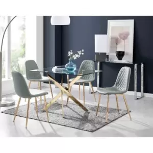 Image of Furniture Box Leonardo 4 Gold Dining Table and 4 Grey Corona Gold Leg Chairs