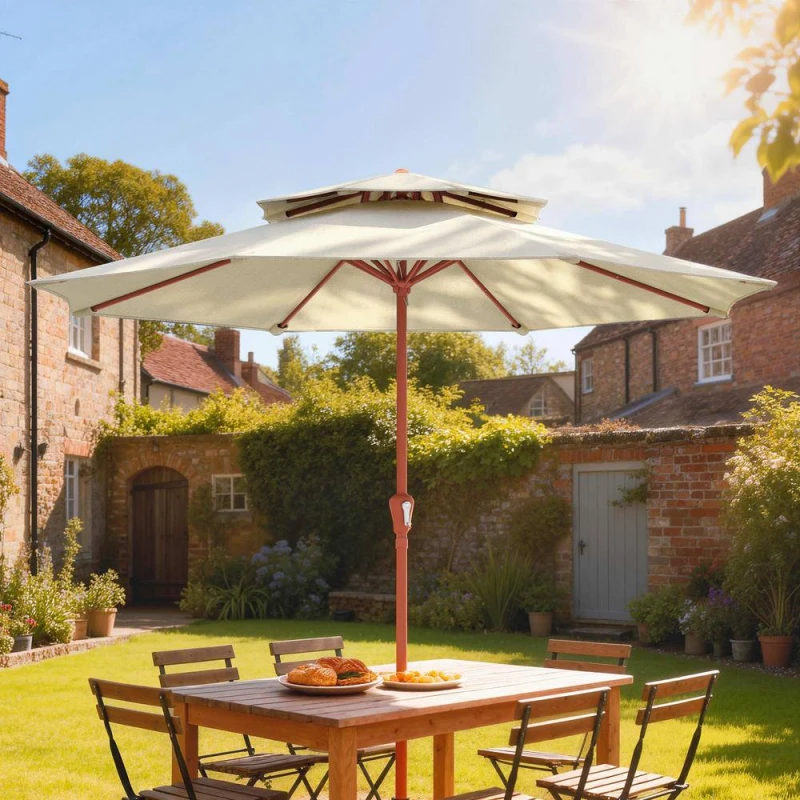 Image of OUTSUNNY 2.7 m Garden Parasol Table Umbrella with Double Top in Cream Cream Unisex