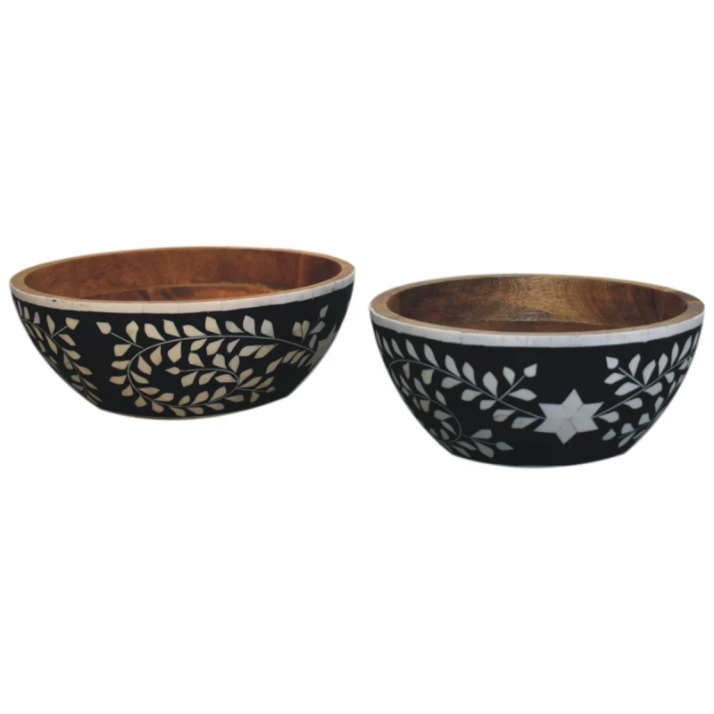 Image of Artisan Furniture Artisan Furniture Serveware - Floral Resin Inlay Bowl Set