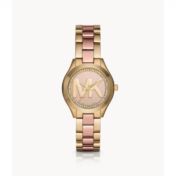 Image of Michael Kors Womens Mini Slim Runway Three-Hand Two-Tone Stainless Steel Watch - Two Tone