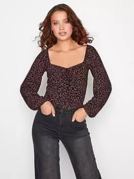 Image of Long Tall Sally Ditsy Square Neck Tie Top - Black, Size 10, Women