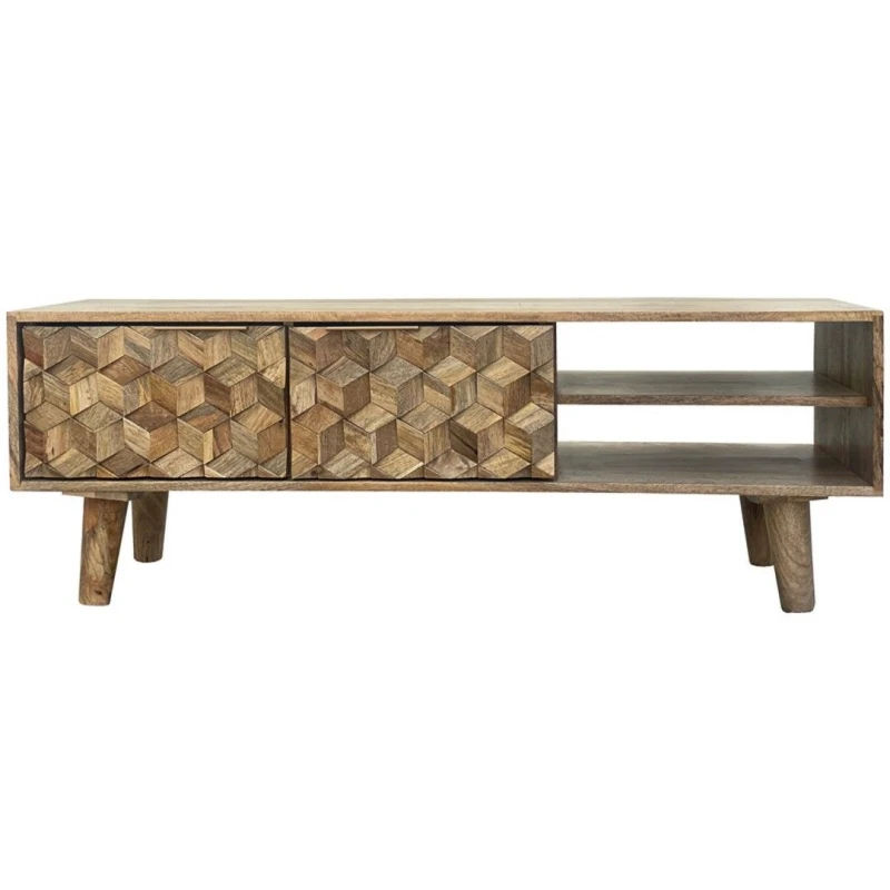 Image of Jaipur Furniture Ltd Geometric TV Unit - Mango Wood - L35 x W118 x H41cm - Mango Light Finish in Brown Brown Unisex