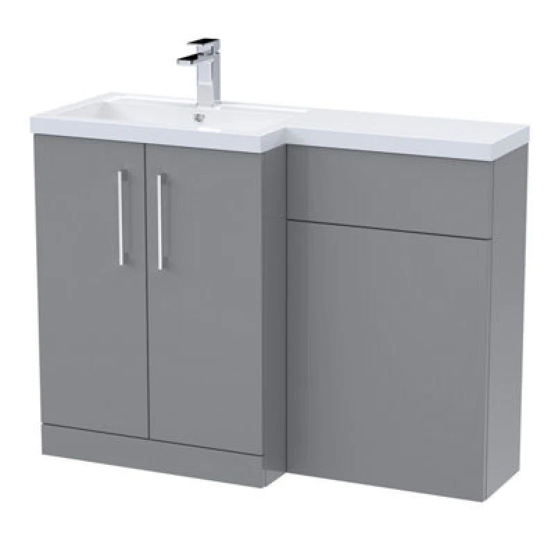 Image of Nuie 1100mm Left Hand Combination, Polymarble Basin Pre-Drilled With 1 Tap Hole, Bathroom Storage Unit In Satin Grey