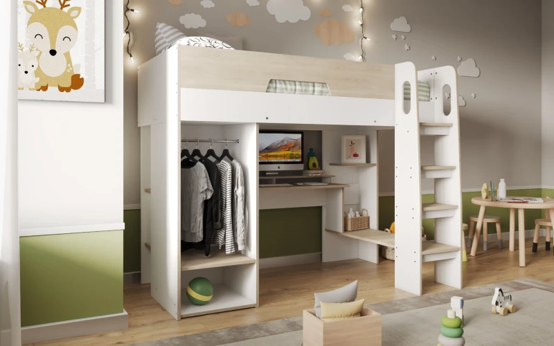 Image of Flair Coco High Sleeper Workstation with Wardrobe White