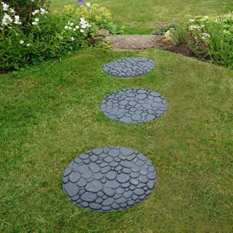 Image of Reversible Stepping Stones Eco-Friendly River Rock Effect Ornamental Recycled Rubber For Garden, Path & Patio (X2)