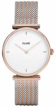 Image of CLUSE Triomphe Rose Gold Bicolour Mesh Bracelet White Dial Watch