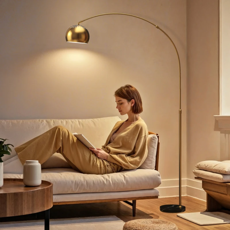 Image of HOMCOM Arc Floor Lamp for Living Room, Free Standing Tall Lamp, Gold Tone, Gold B31-353V70GD